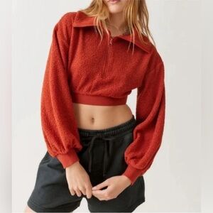 BDG Urban Outfitters New Leaf Quarter Zip Cropped Teddy Sweater NWOT